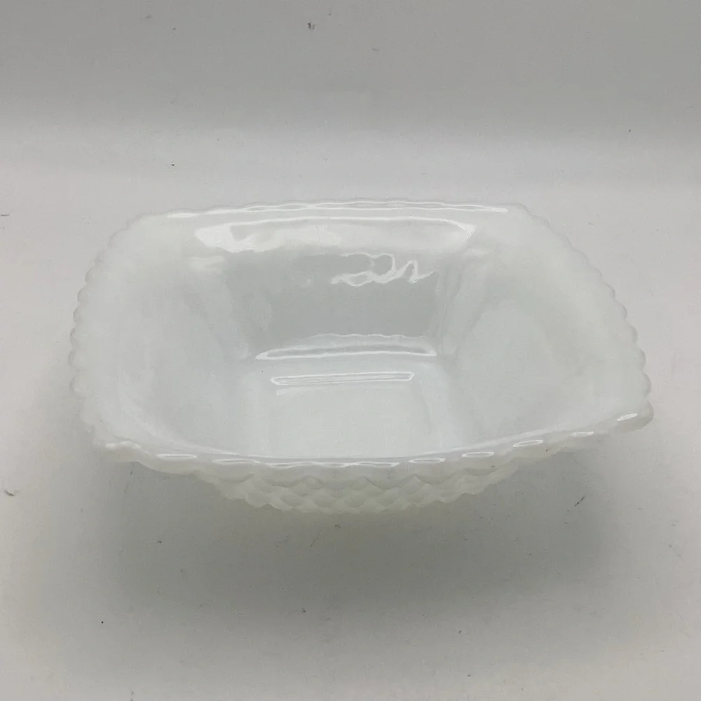 Vintage White Milk Glass Scalloped Edge Square Bowl
